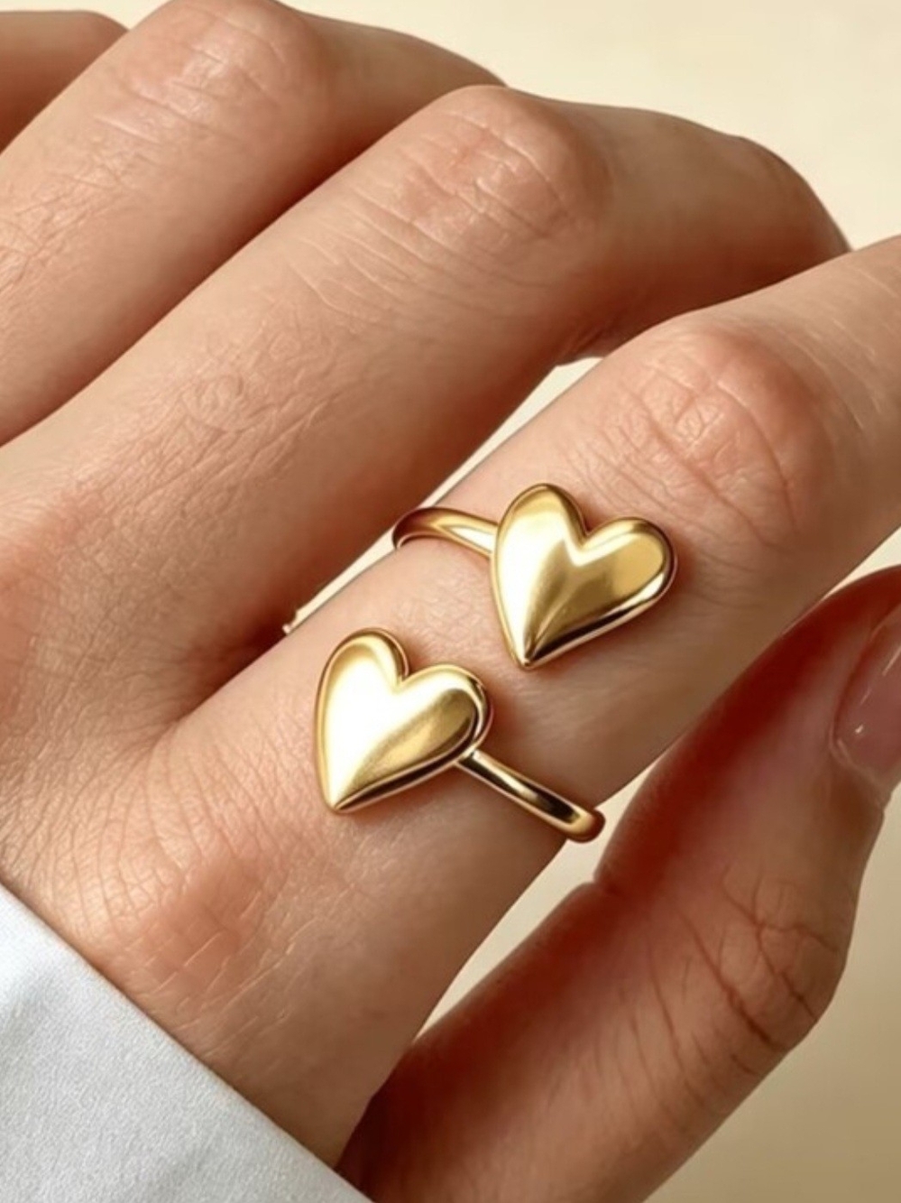 Gold Heart Adjustable Ring - Women's Jewelry Stainless Steel